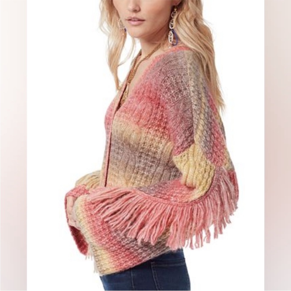 Sam Edelman Vibrant Fringe Cardigan Sweater bell sleeve wool size M - Picture 2 of 16